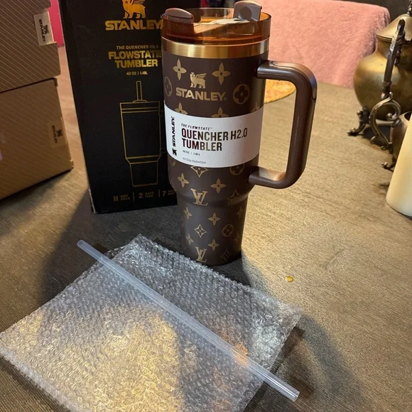 Stanley Brown and Gold Monogram Quencher Travel Tumbler - Picture 2 of 6